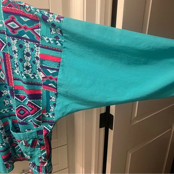 Vintage Geometric Windbreaker Spring Jacket Coat with Removable Shoulder Pads XL - Picture 9 of 16